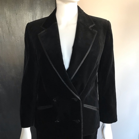 Celine Vintage Velvet 2 Piece Blazer Skirt Suit - Picture 2 of 8